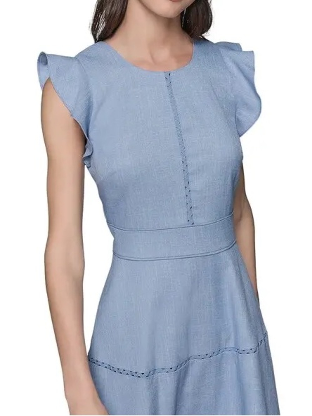 💙🌼💙 arl Lagerfeld FLUTTER SLEEVE CHAMBRAY MIDI DRESS  size 12